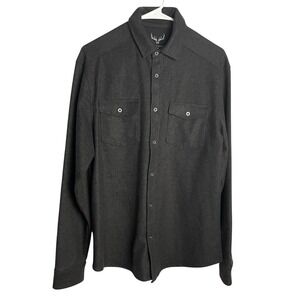 Age of Wisdom Flannel Shirt Men M Charcoal Flap Pocket Long Sleeve Button Up